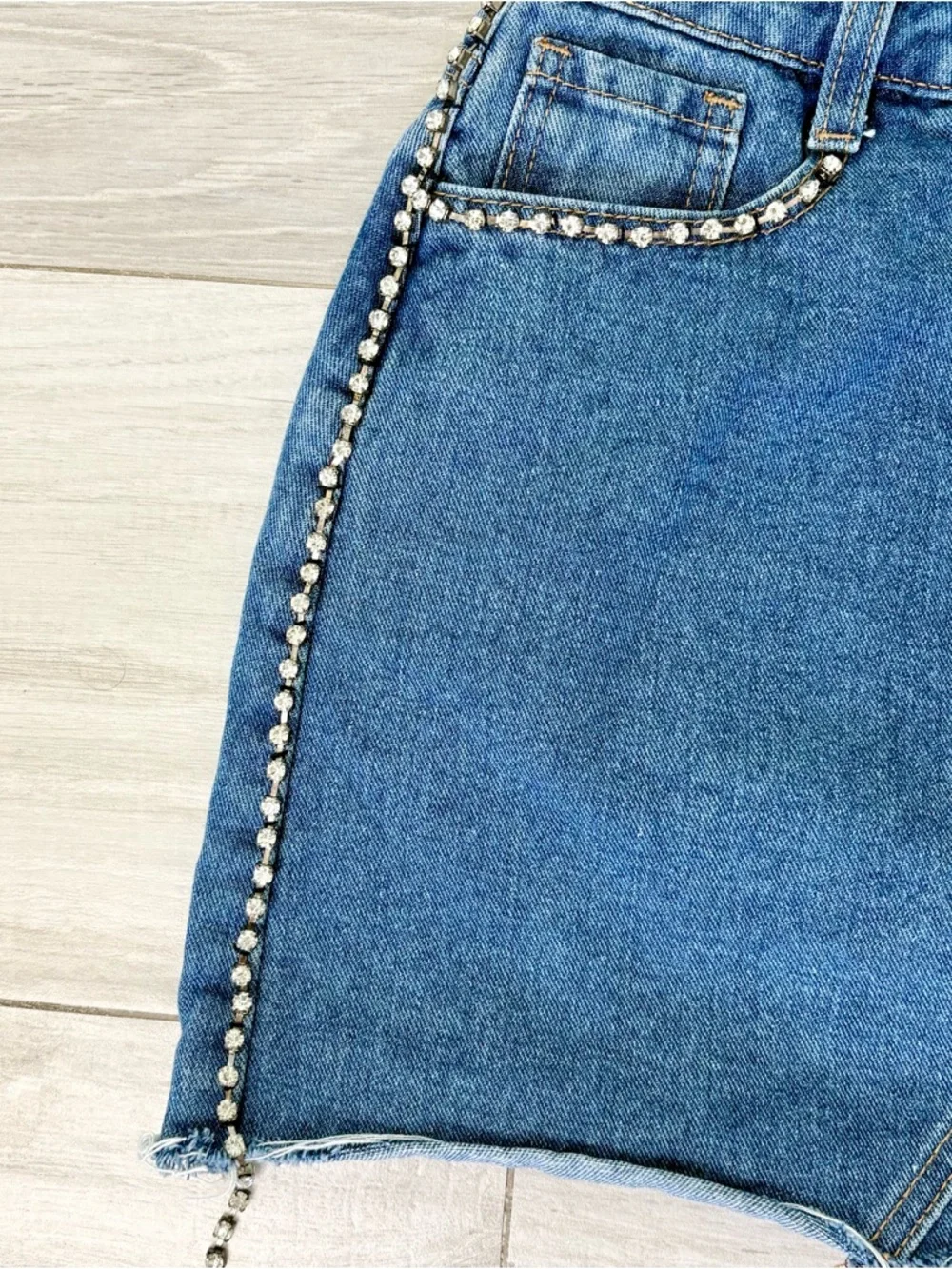 Denim Blue Rhinestone Mini Skirt - Picture 3 of 7